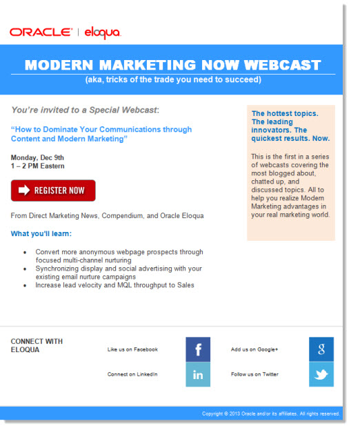 Email Critique Oracle/Eloqua Webcast Invite Needs Help The Point