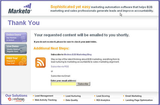 Marketo thank you page